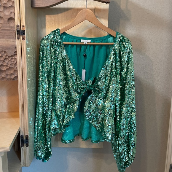 Mint Sequin For Love and Lemons Madeleine Front-tie Top. Size Small NWT - Picture 2 of 8